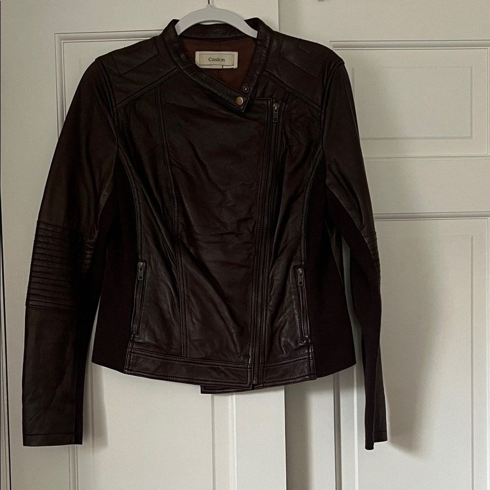 Nordstrom Caslon Women's Dark Brown Leather Jacket